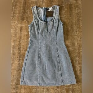 Le Lis Blue Pinstripe Tank Mini Dress with Front Zip